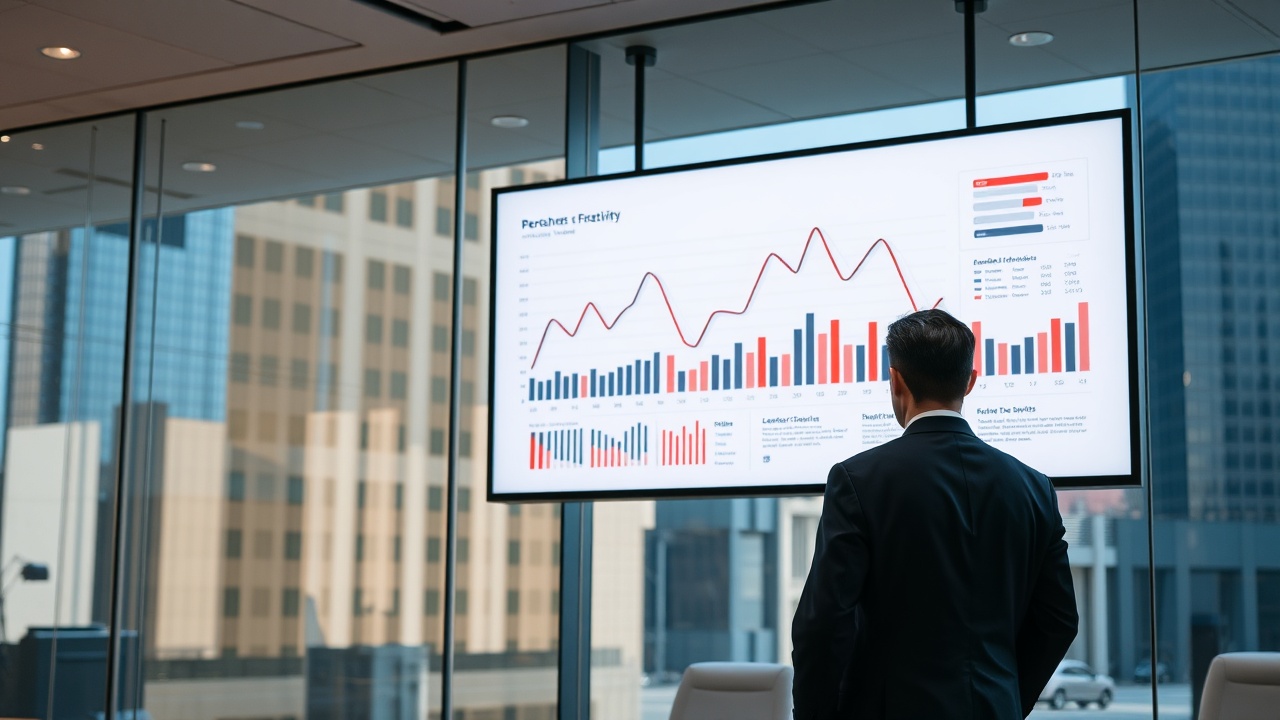 Executive team reviewing performance dashboard metrics